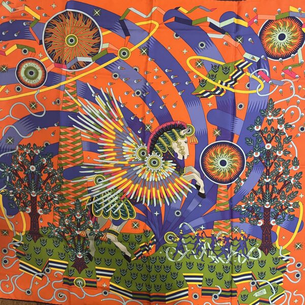 Hermes Scarf Vintage La Source de Pegase Pierre-Marie Blue
