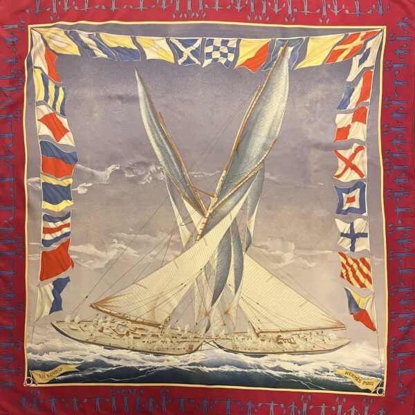 Hermes Scarf En Course Yachts with Red Border