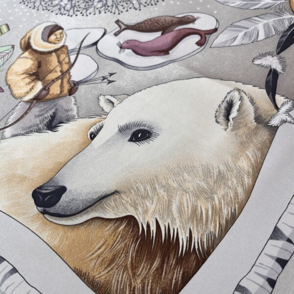 Hermes Scarf La Vie du Nord by Aline Honore Polar Bear and Inuit