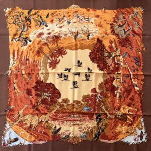Foulard HERMÈS "Les Biches" De Xavier De Poret - 100% Soie - Modèle Vintage 1957 - Occasion Très Bon état
