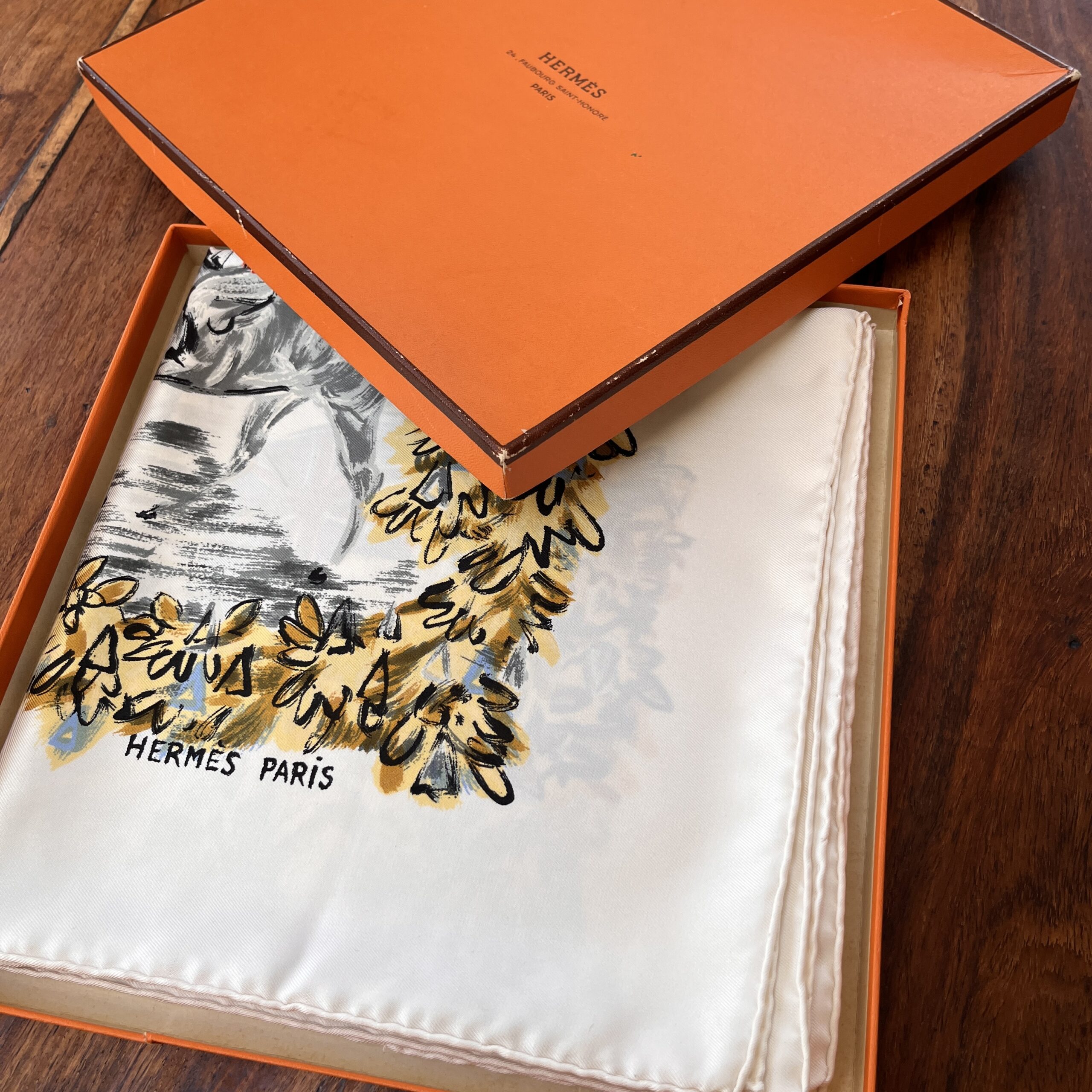 Hermes Scarf Le Grand Prix de Polo de Bagatelle MINT! 70 Yrs Old!! Original Box